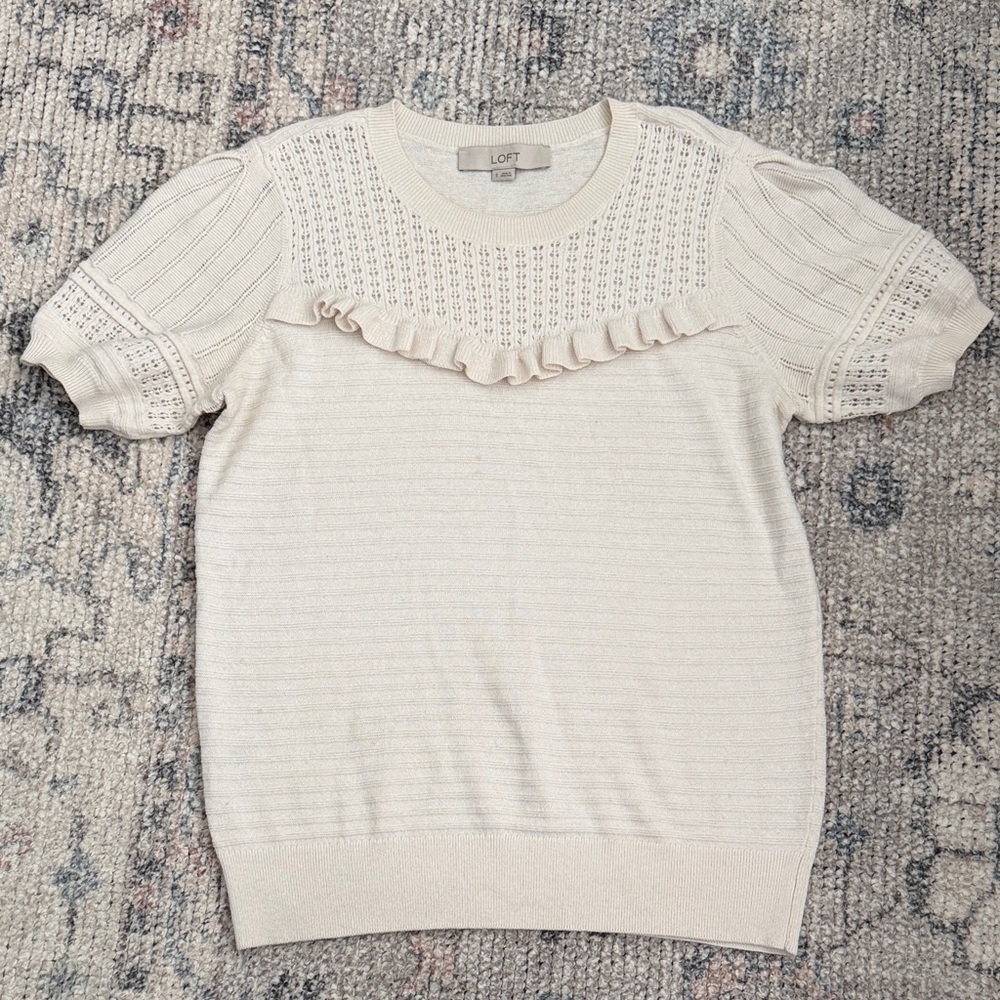 LOFT Cream Short Sleeve Knit Top